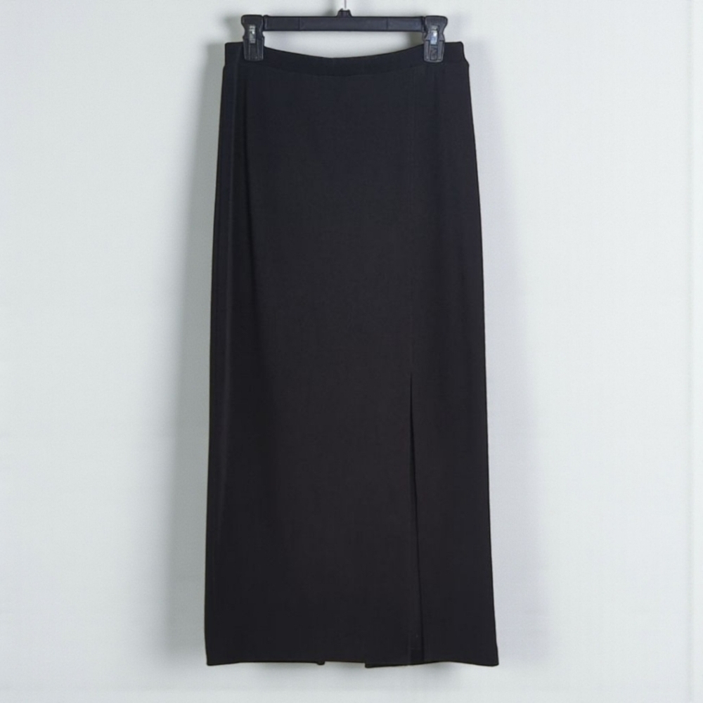 Siasia Stretch Pencil Skirt Vintage 80's Long Midi Front Slit Black
